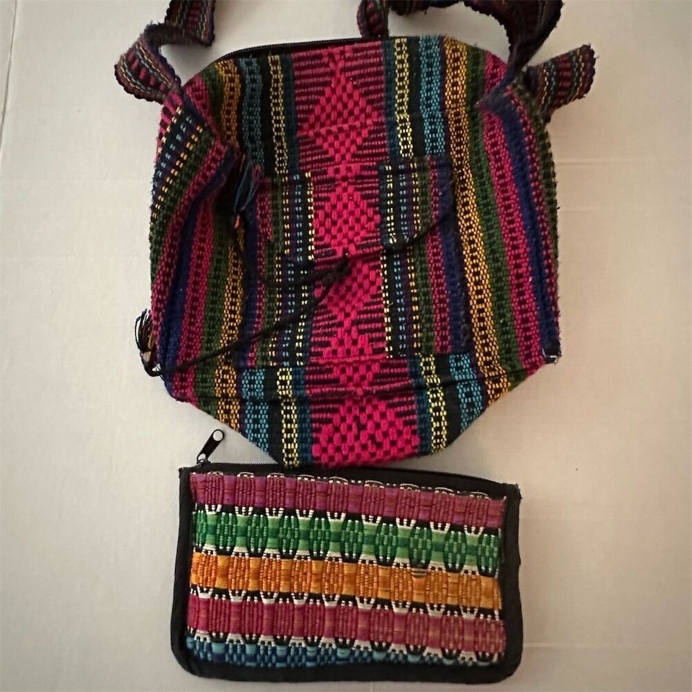 Artesanias Pinzon Boho Woven Backpack & Pouch Set Multicolor Unisex
